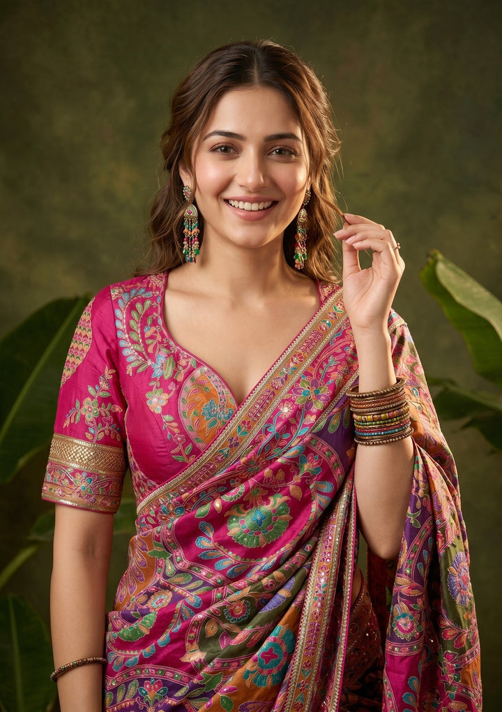 Multi Color Sequins Satin Saree