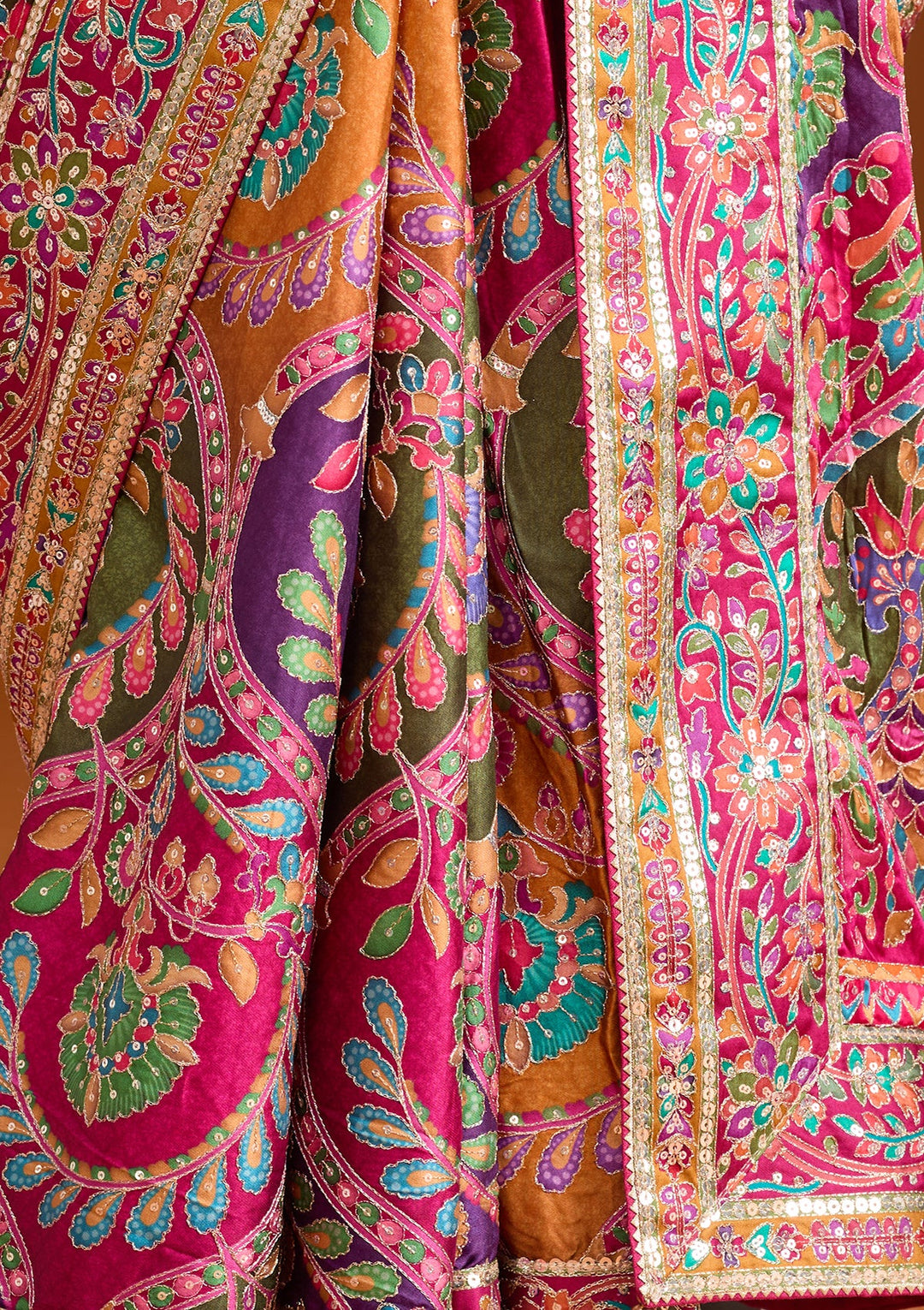 Multi Color Sequins Satin Saree