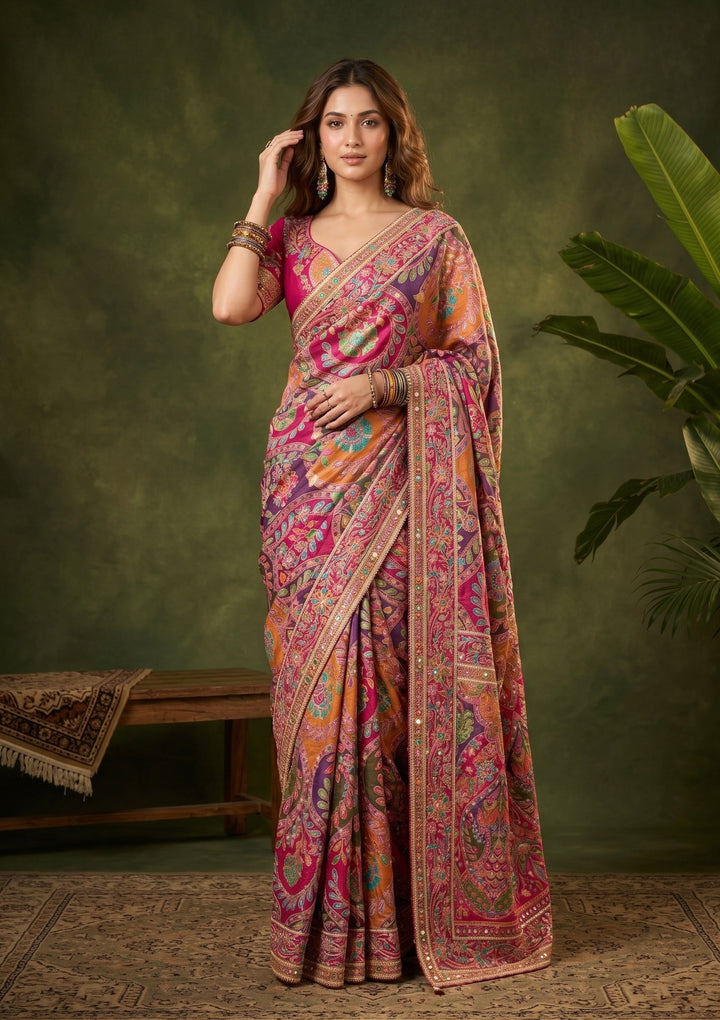 Multi Color Sequins Satin Saree