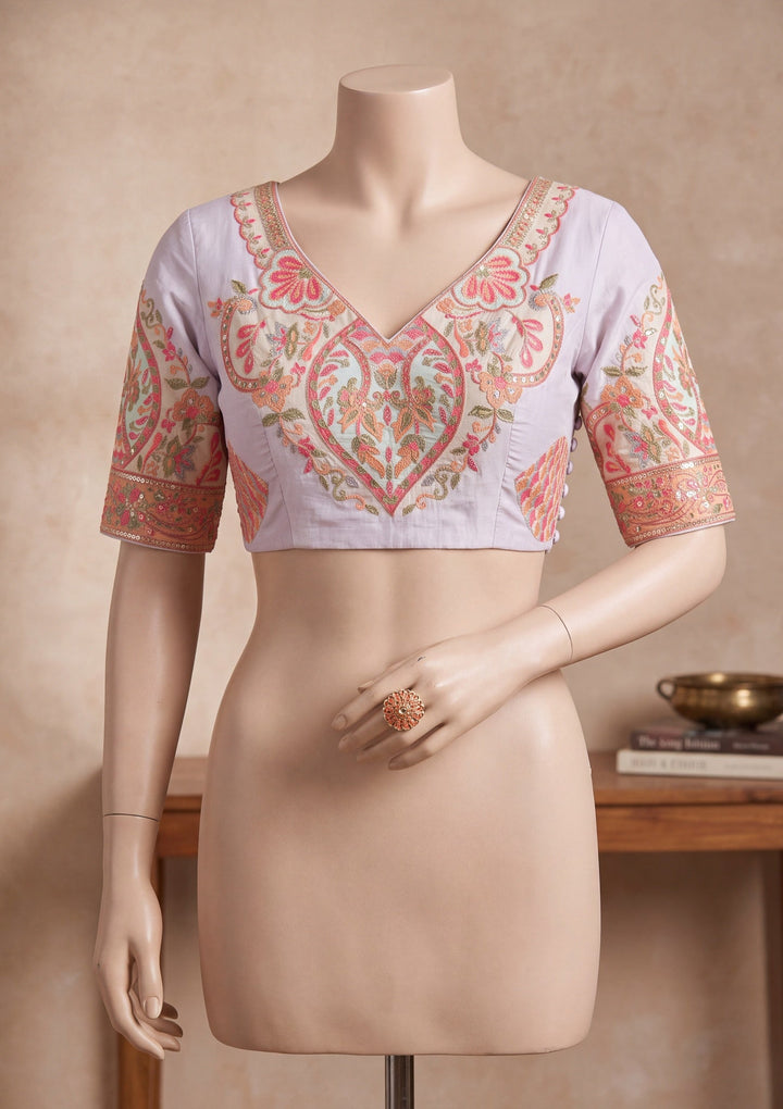 Sky Blue Satin Abstract Geometric Sequins Saree With Matching Blouse Piece