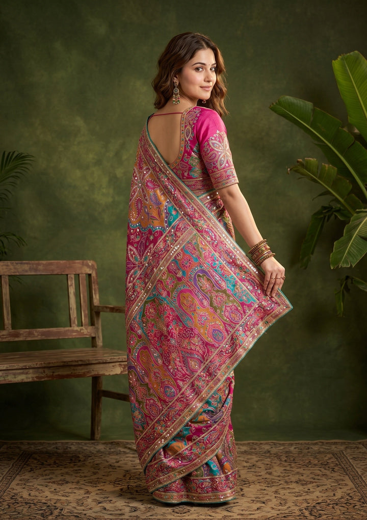 Multi Color Sequins Satin Saree