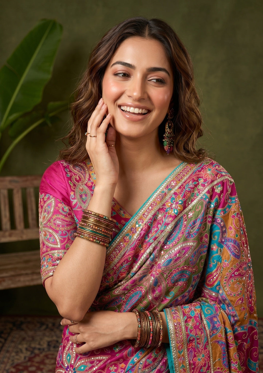 Multi Color Sequins Satin Saree