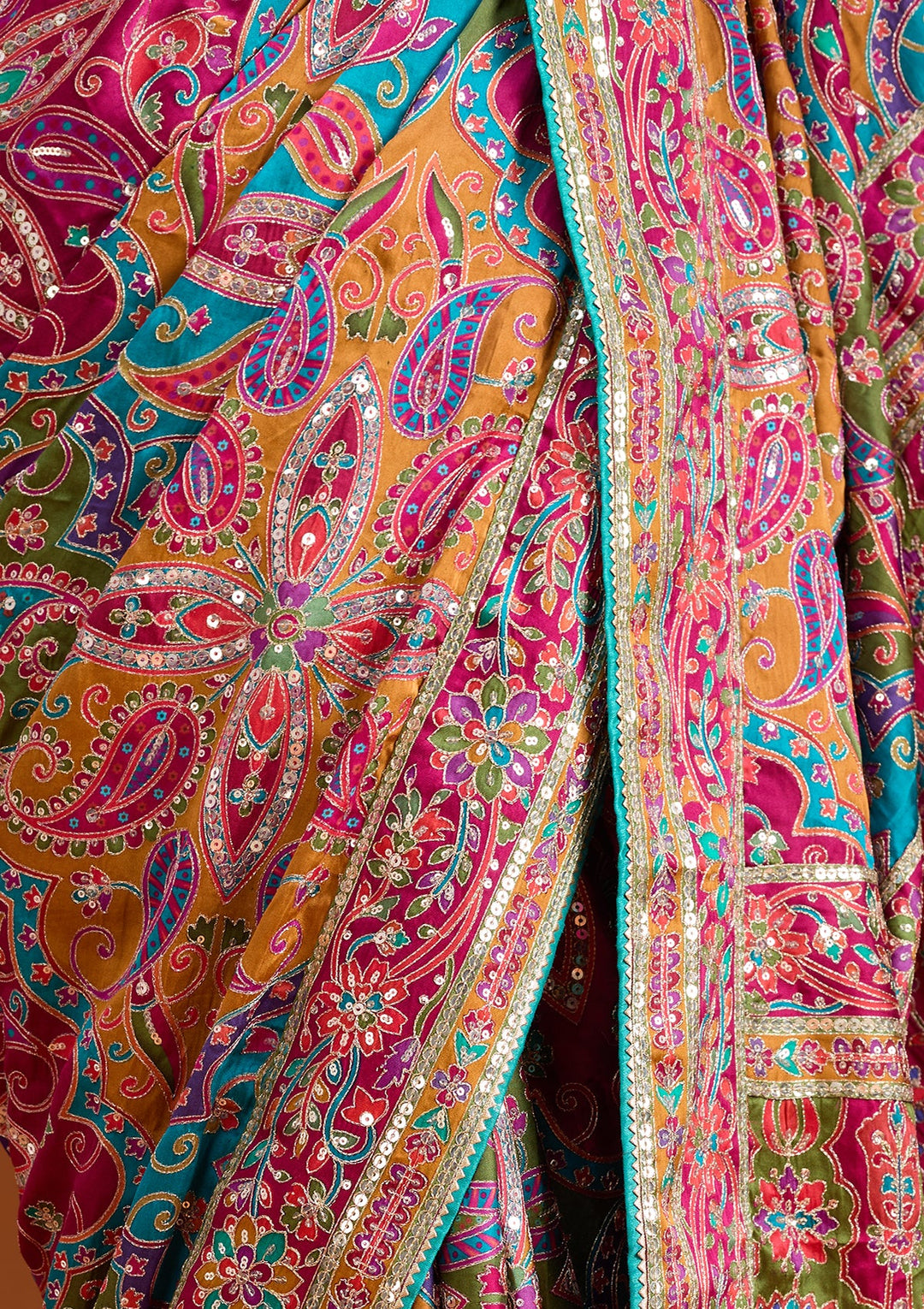Multi Color Sequins Satin Saree