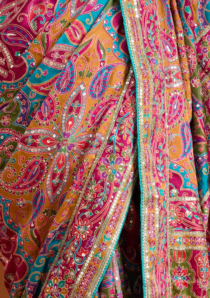 Multi Color Sequins Satin Saree