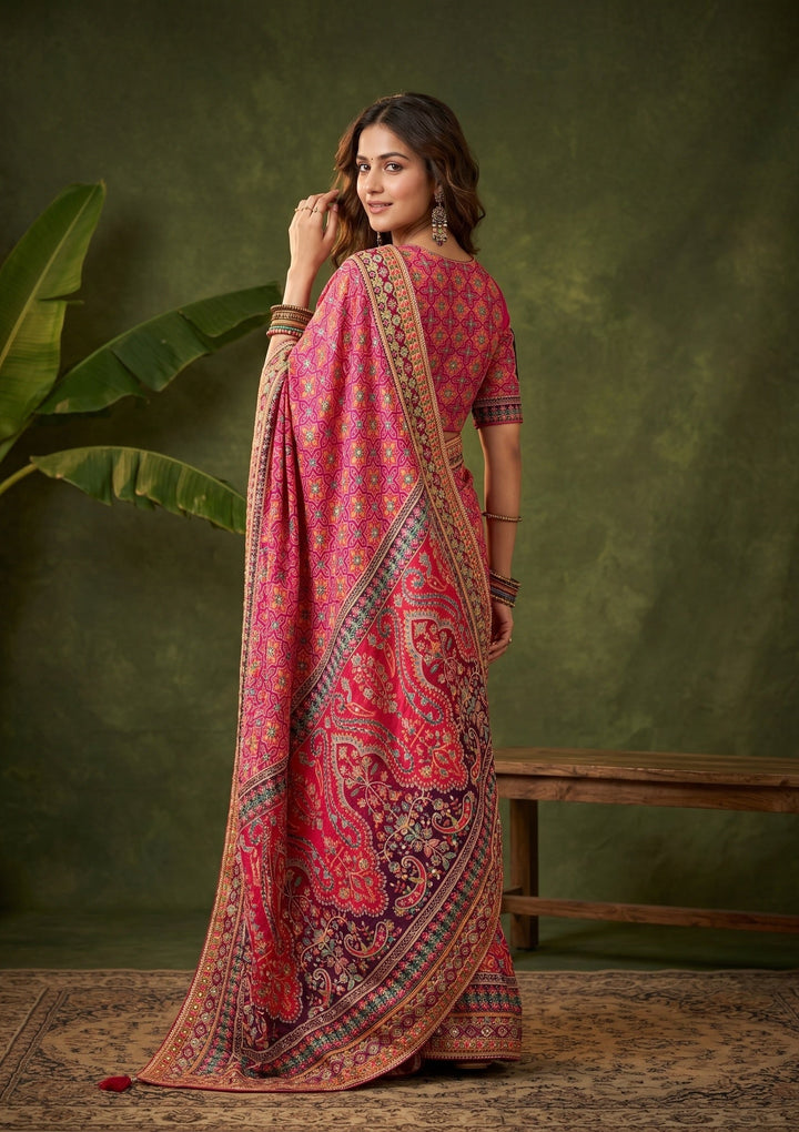 Pink Sequins Satin Saree