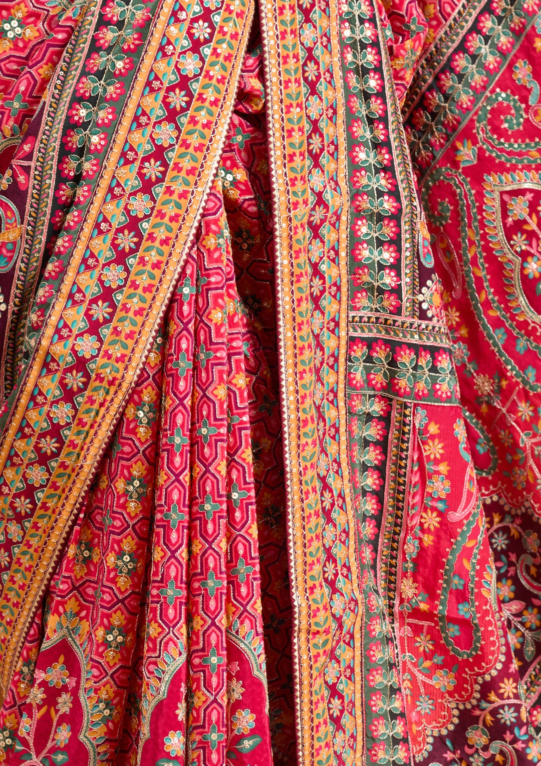 Pink Sequins Satin Saree