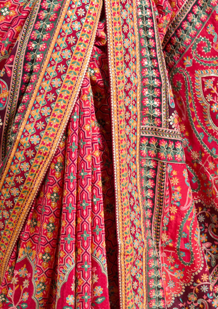Pink Sequins Satin Saree