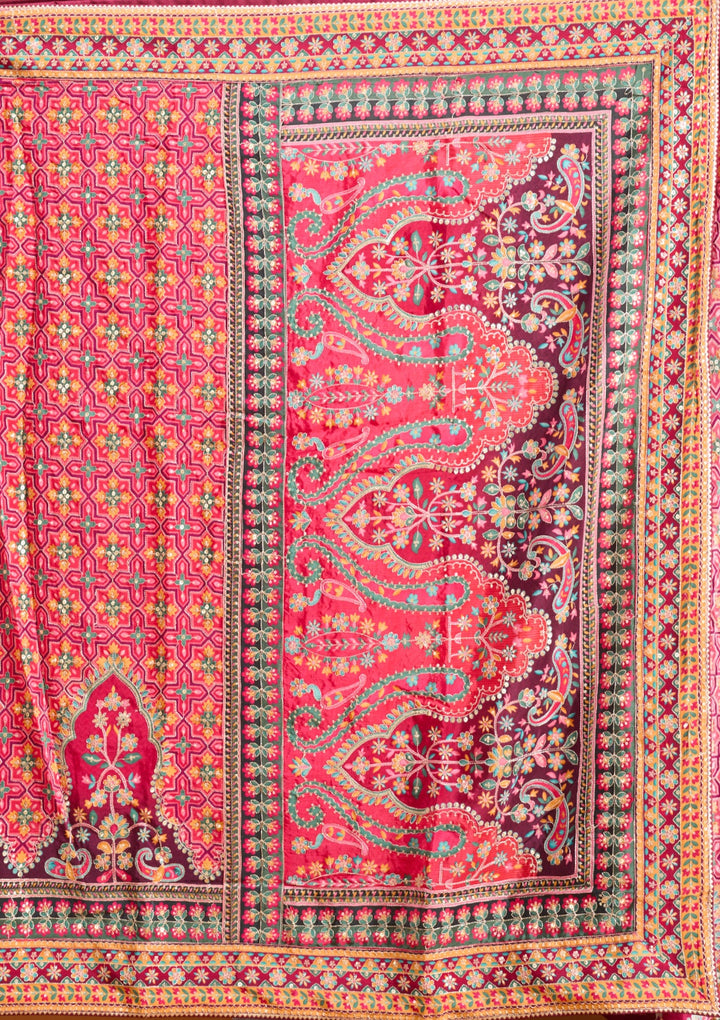 Pink Sequins Satin Saree
