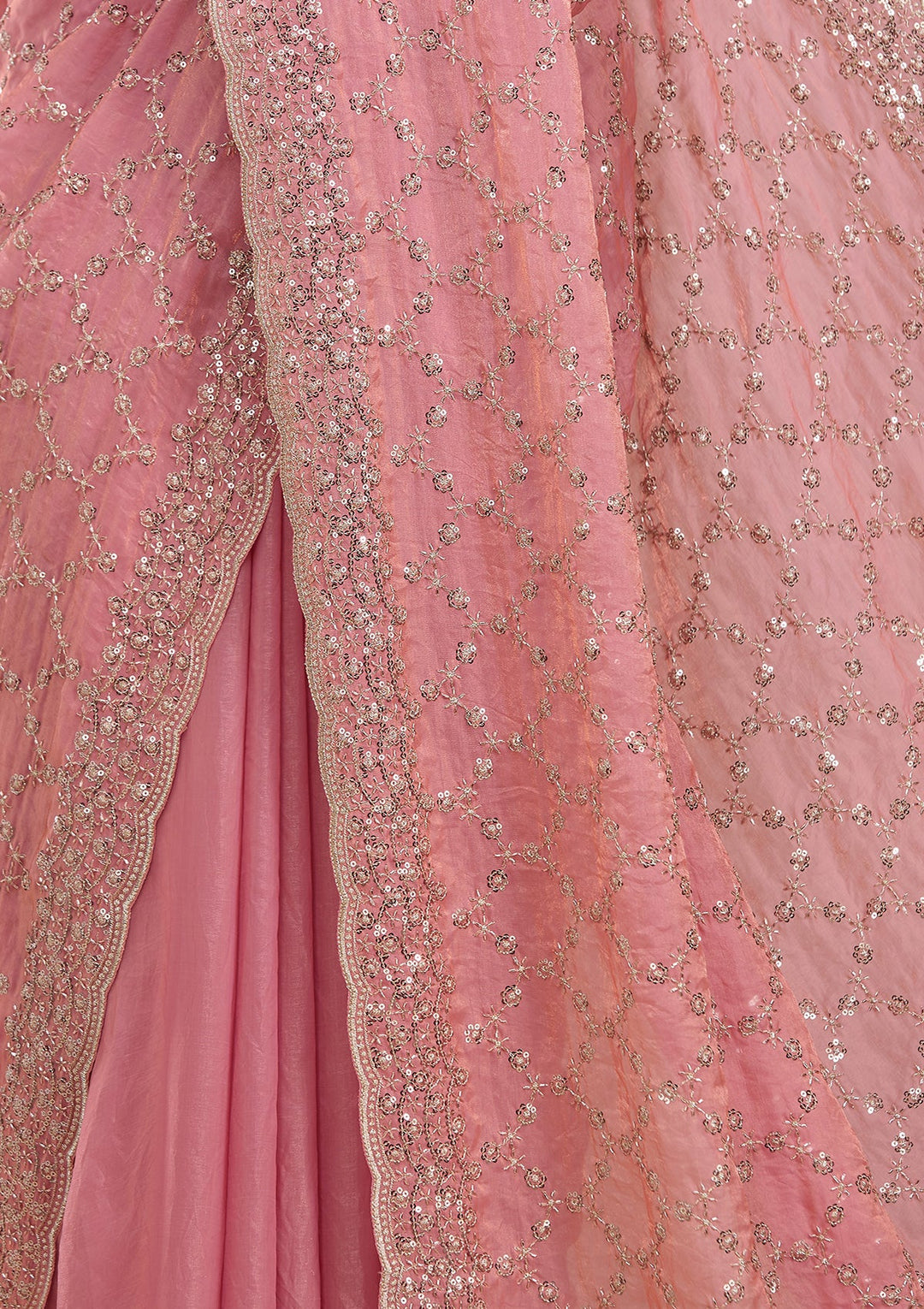 Pink Tissue Cutdana Saree With Matching Blouse Piece