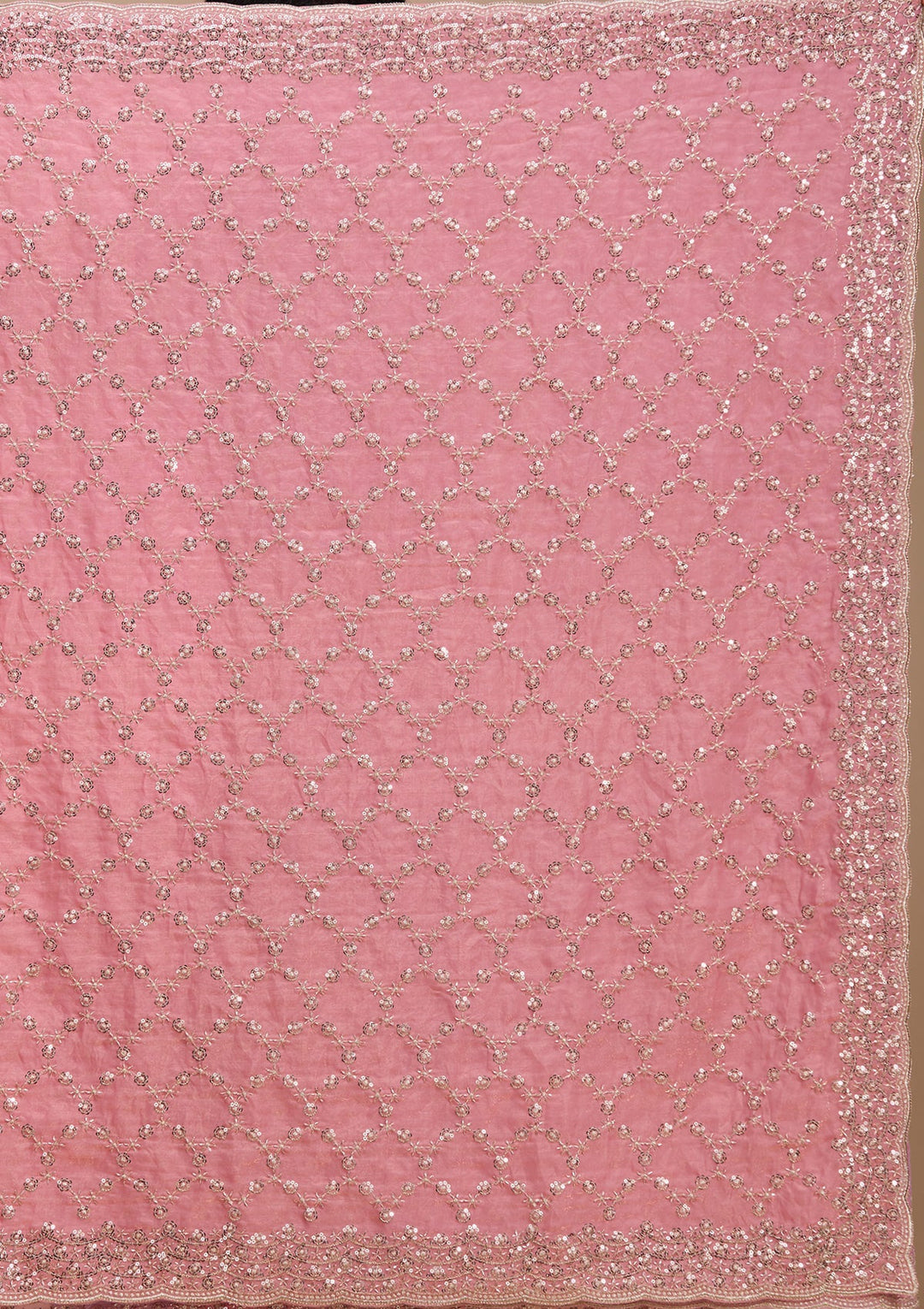 Pink Tissue Cutdana Saree With Matching Blouse Piece