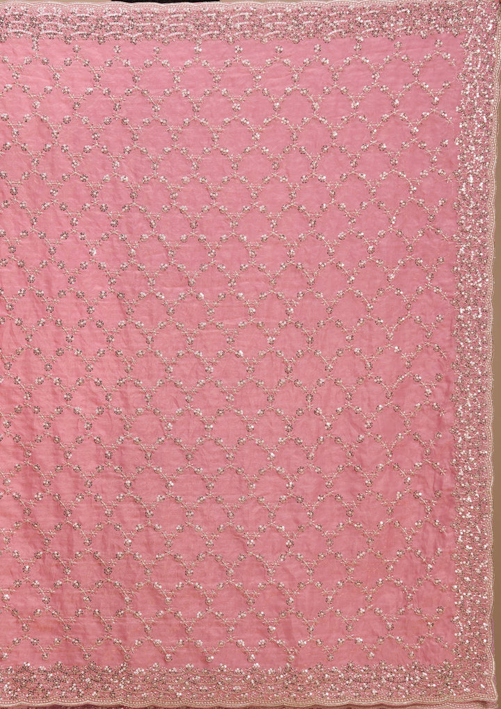 Pink Tissue Cutdana Saree With Matching Blouse Piece