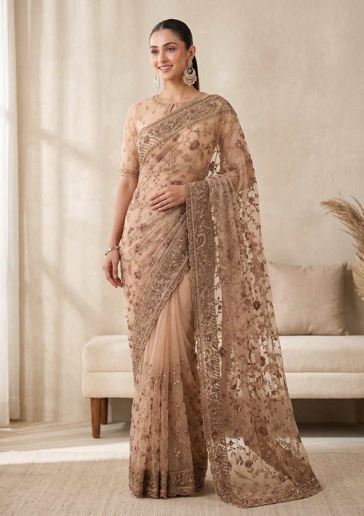 Beige Cording Net Saree