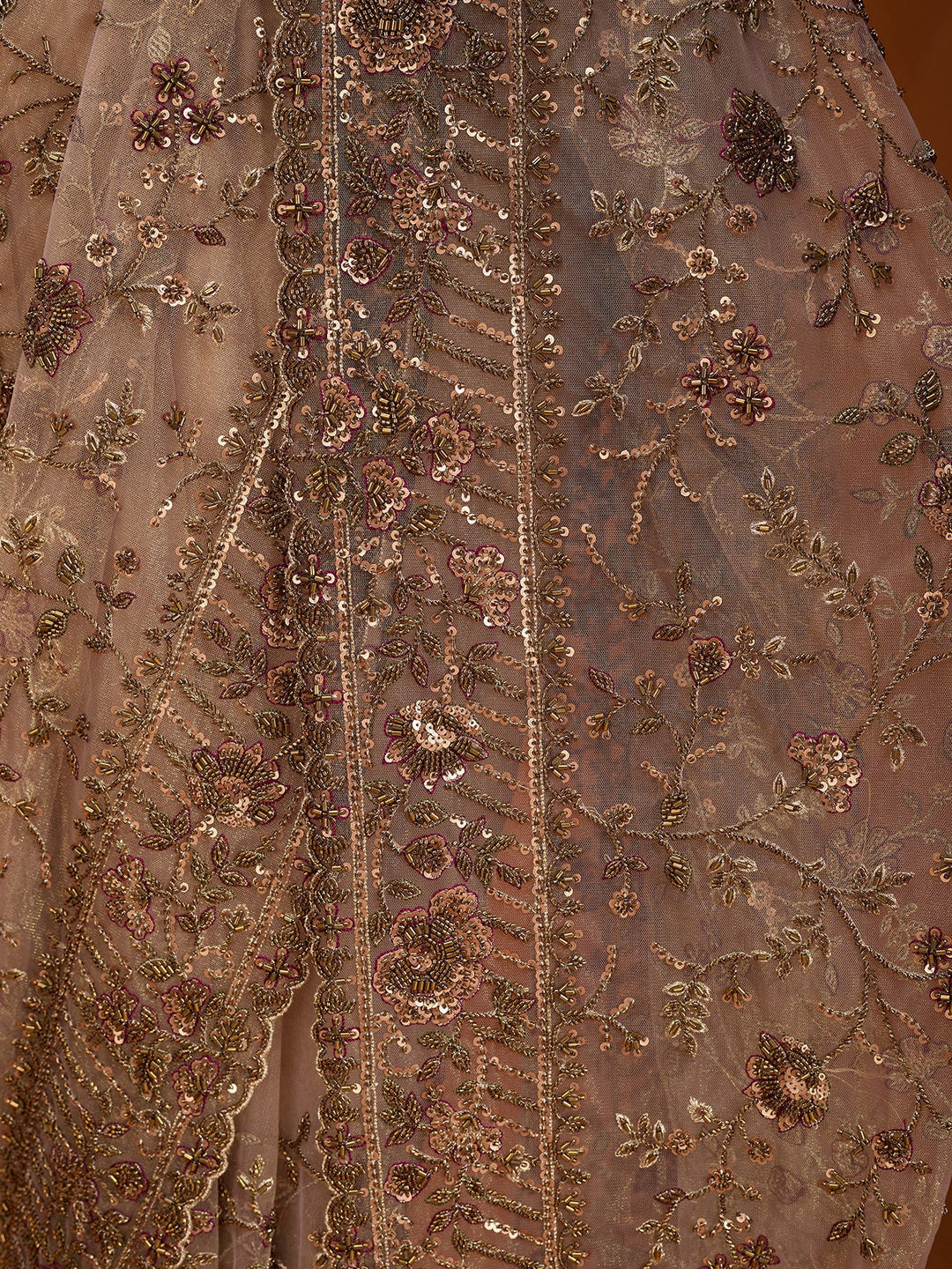 Beige Cording Net Saree