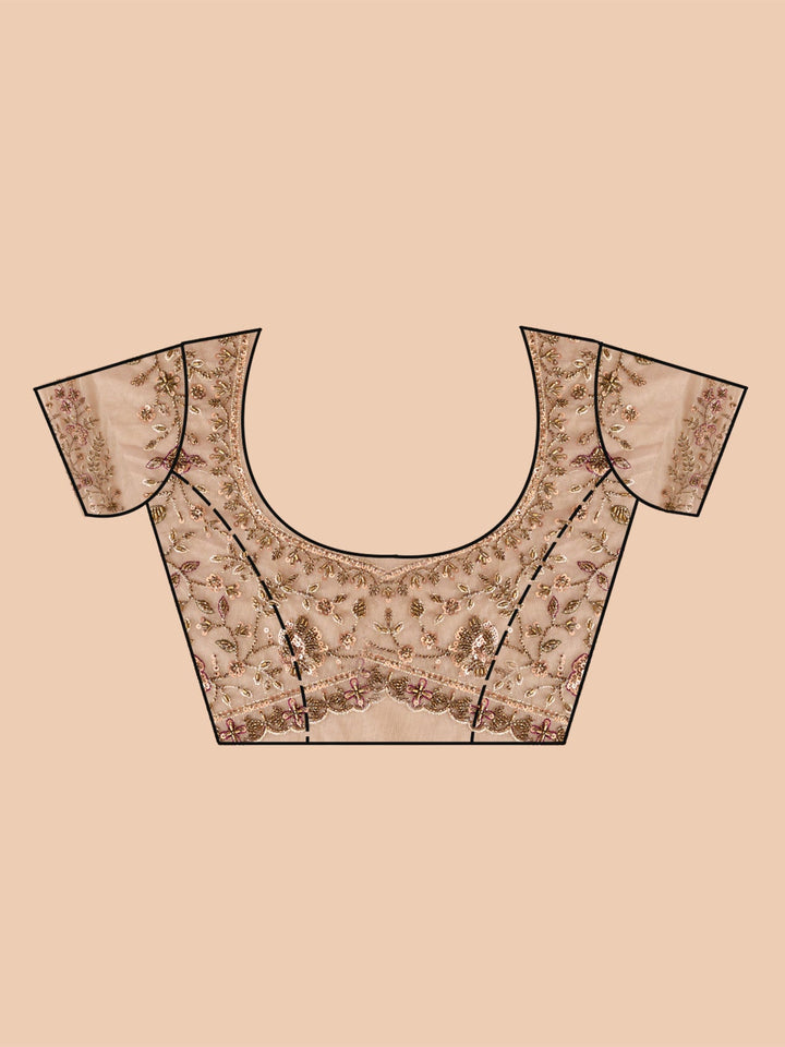 Beige Cording Net Saree