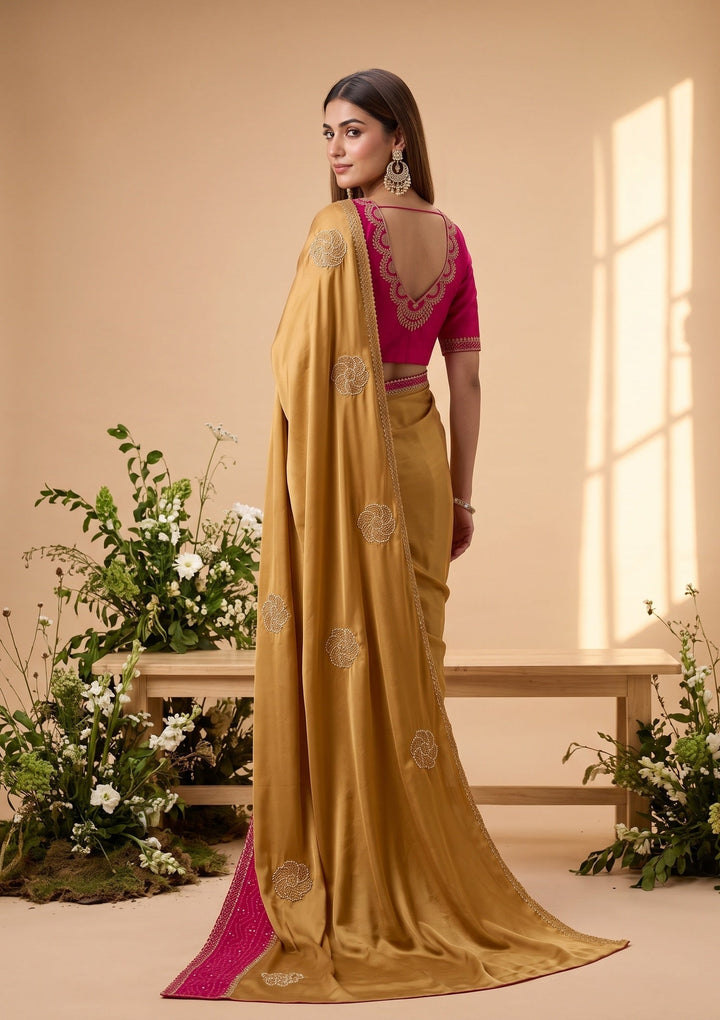 Mustard Yellow Tissue Bandhej Cutdana Saree With Matching Blouse Piece