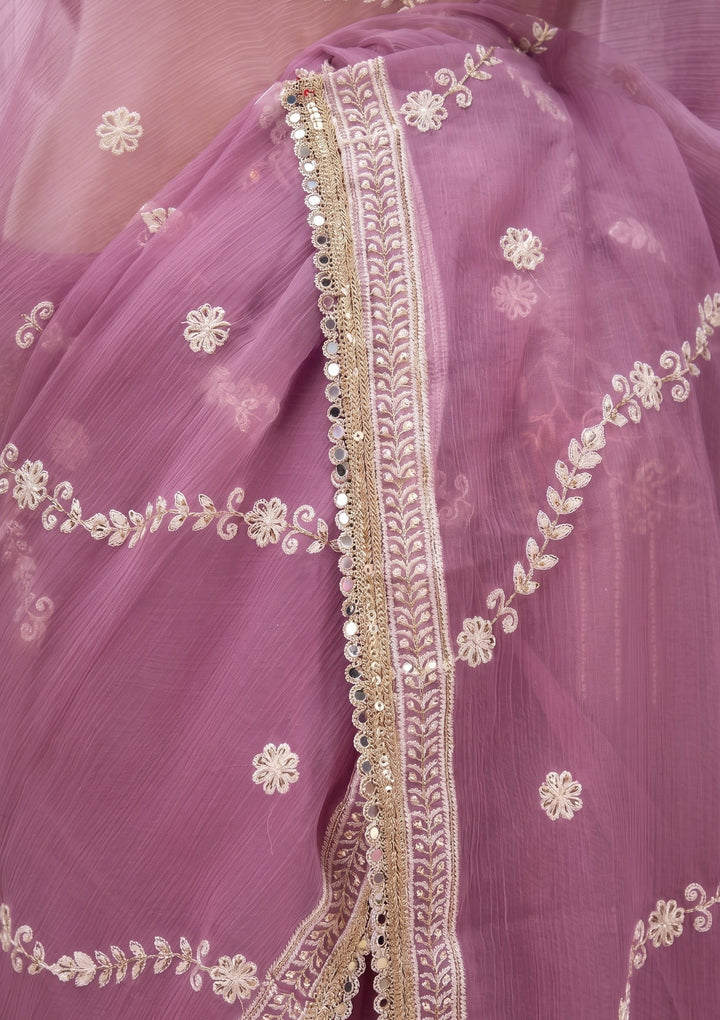 Lavender Georgette Threadwork Saree With Matching Blouse Piece