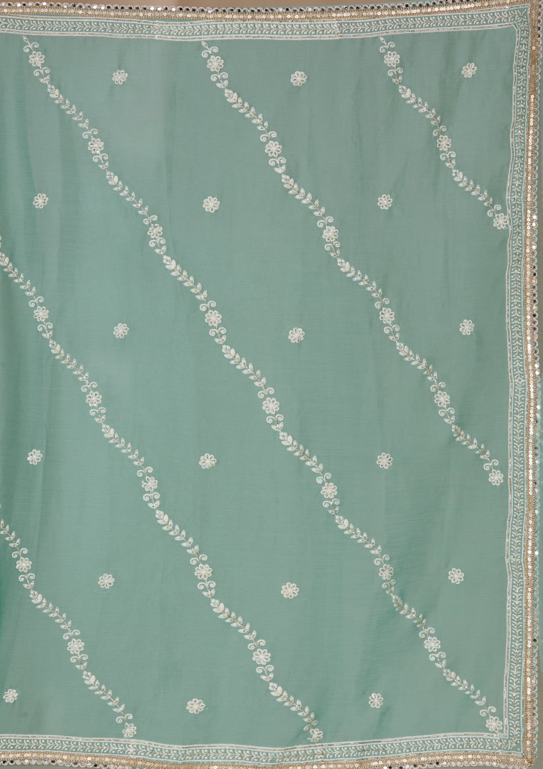 Sea Green Threadwork Georgette Saree With Matching Blouse Piece