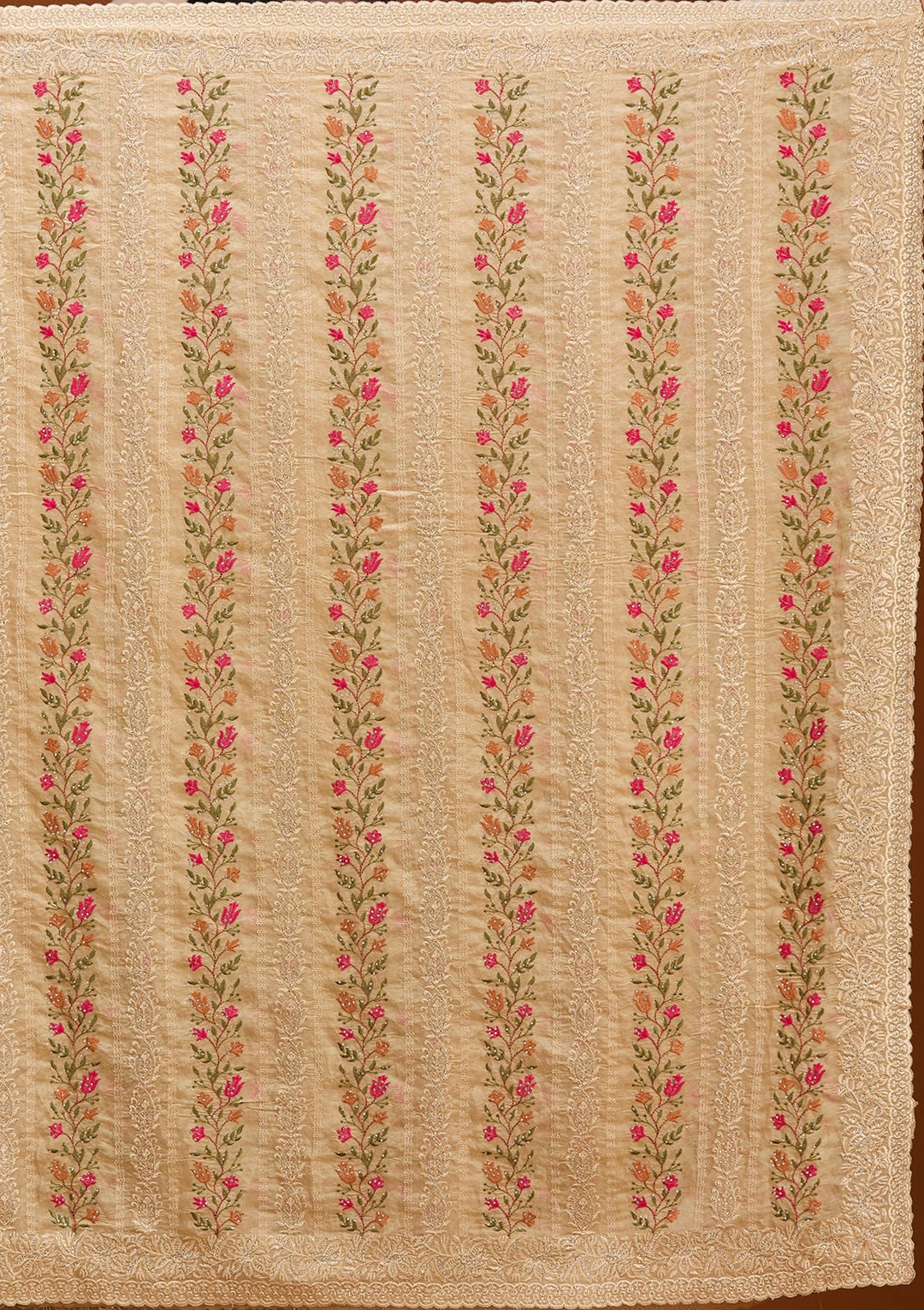 Beige Cotton Threadwork Saree With Matching Blouse Piece