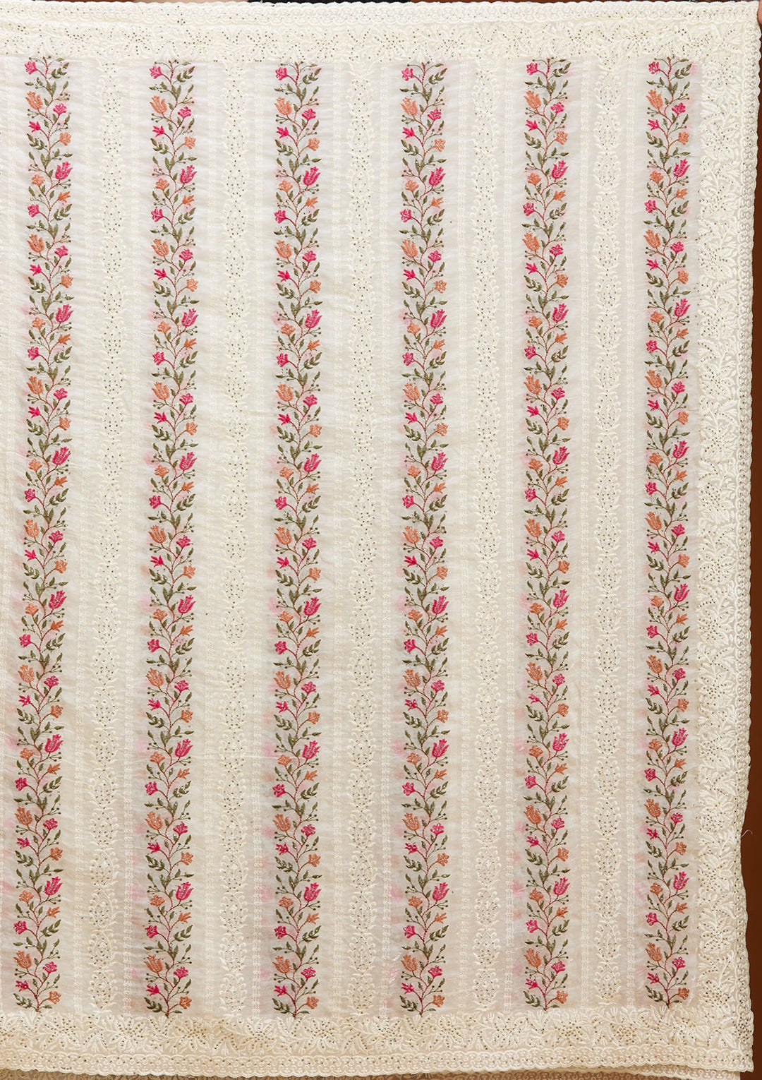 Off White Cotton Threadwork Saree With Matching Blouse Piece