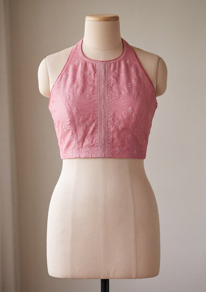 Onion Pink Cotton Threadwork Saree With Matching Blouse Piece