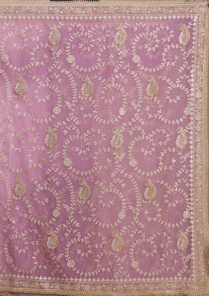 Lavender Tissue Gold Zariwork Saree With Matching Blouse Piece