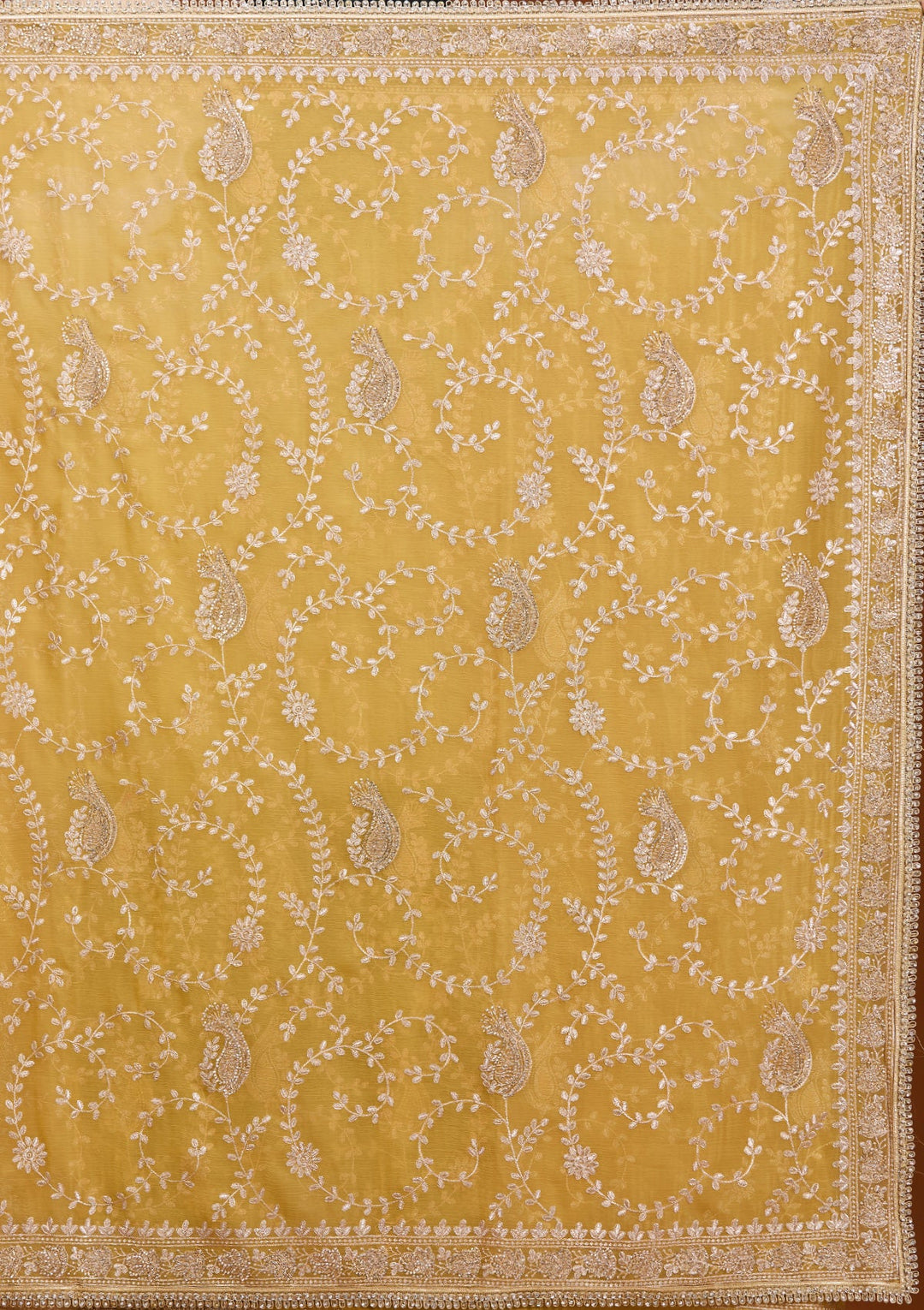 Mustard Yellow Tissue Gold Zariwork Saree With Matching Blouse Piece