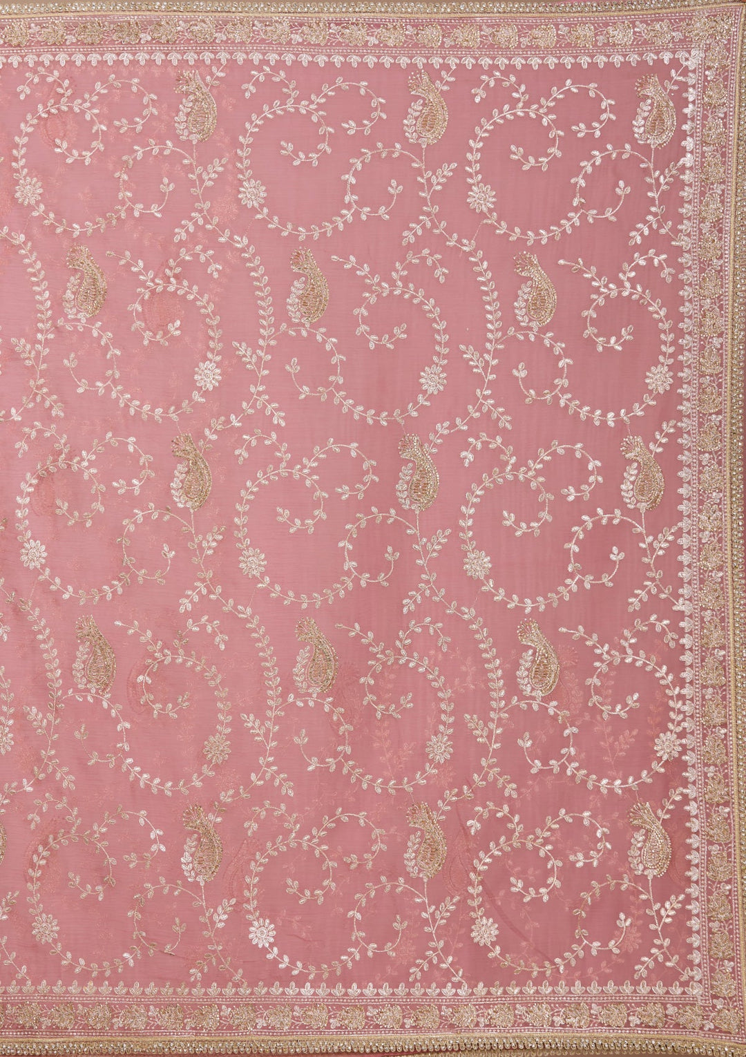 Onion Pink Tissue Gold Zariwork Saree With Matching Blouse Piece