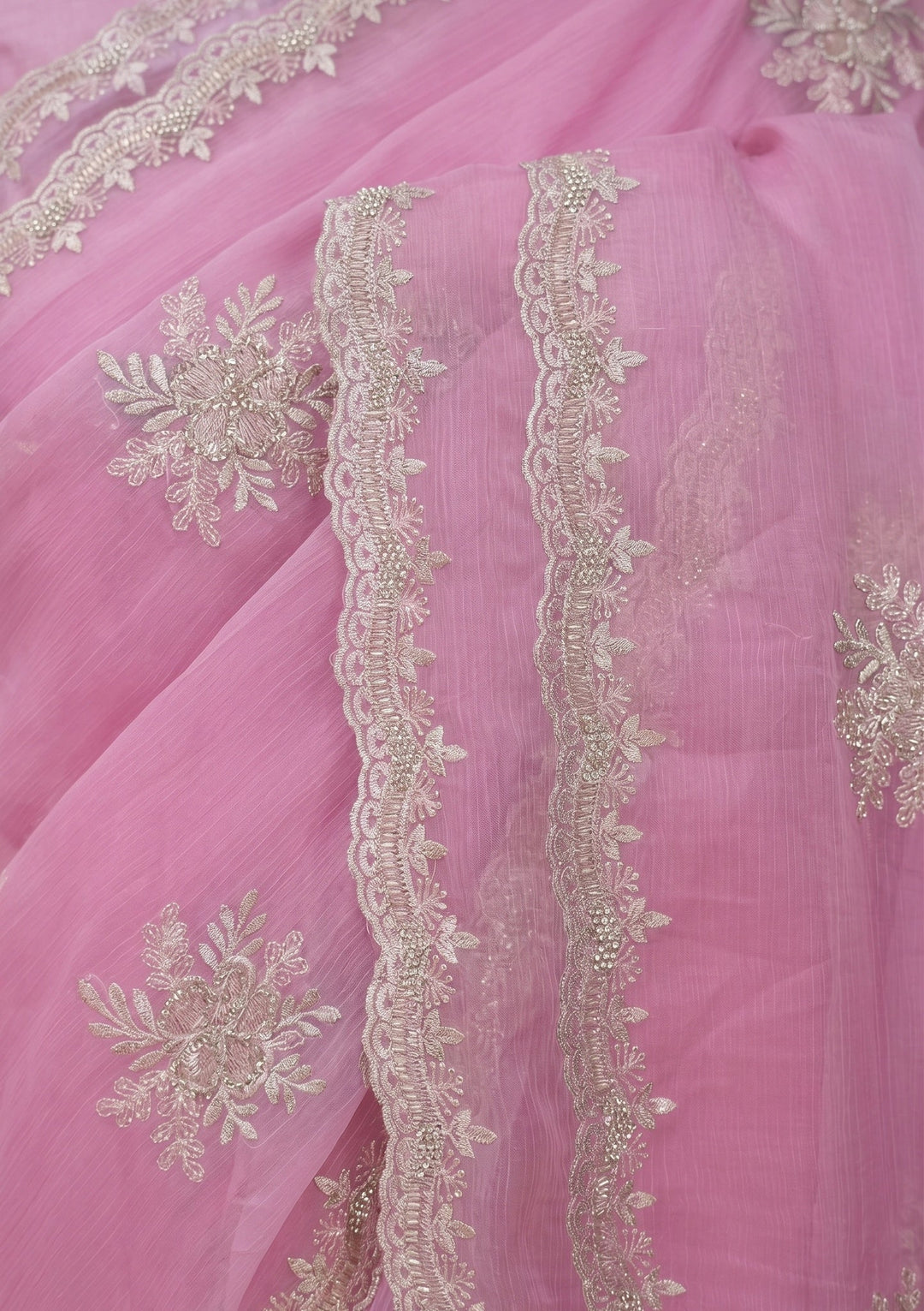 Baby Pink Zariwork (Gold) Georgette Saree With Matching Blouse Piece