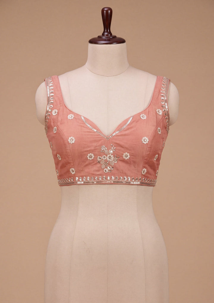 Rust Tissue  Threadwork Saree With Matching Blouse Piece