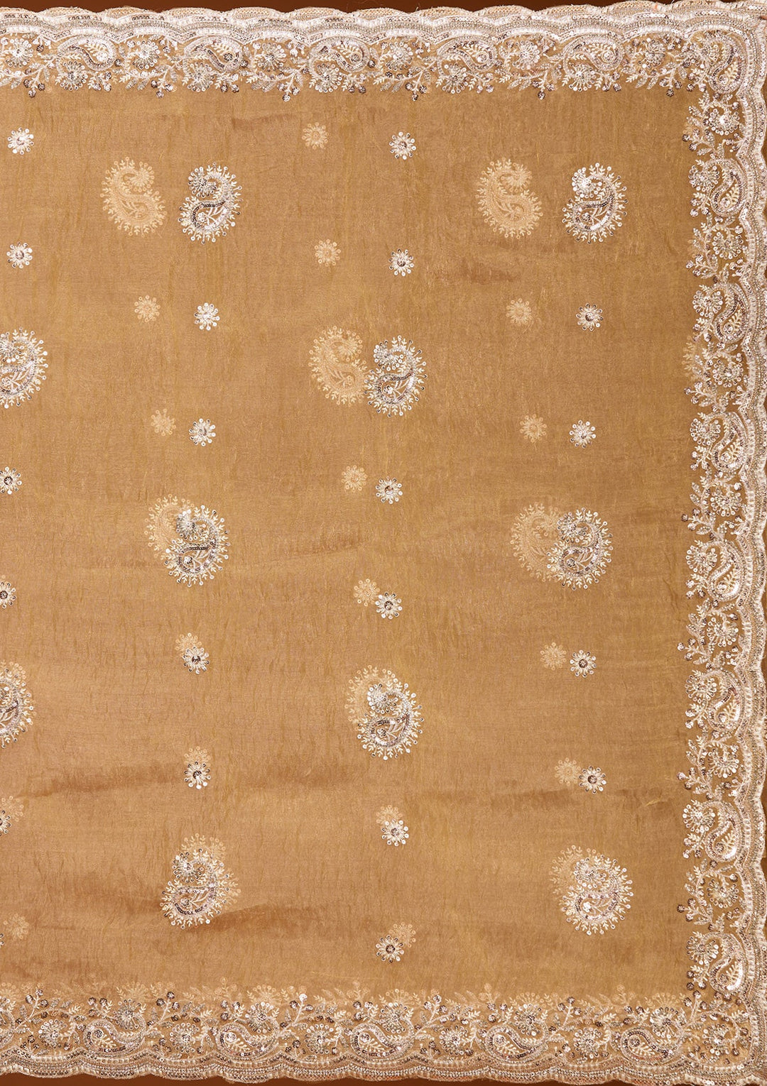 Gold Tissue Threadwork Saree With Matching Blouse Piece