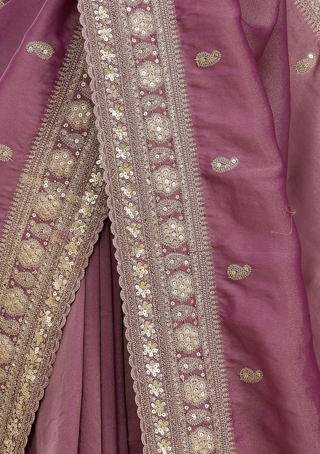 Dark Lavender Tissue Sequins Saree With Matching Blouse Piece