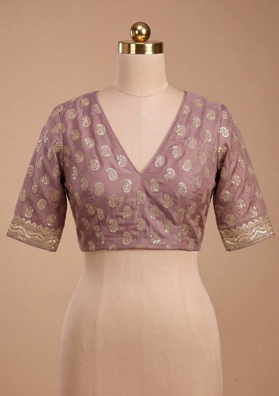 Mauve Tissue Cording Saree With Matching Blouse Piece