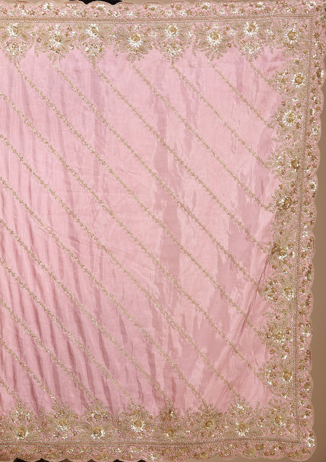 Baby Pink Tissue Sequins Saree With Matching Blouse Piece
