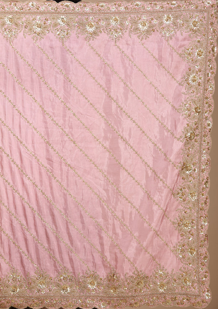 Baby Pink Tissue Sequins Saree With Matching Blouse Piece