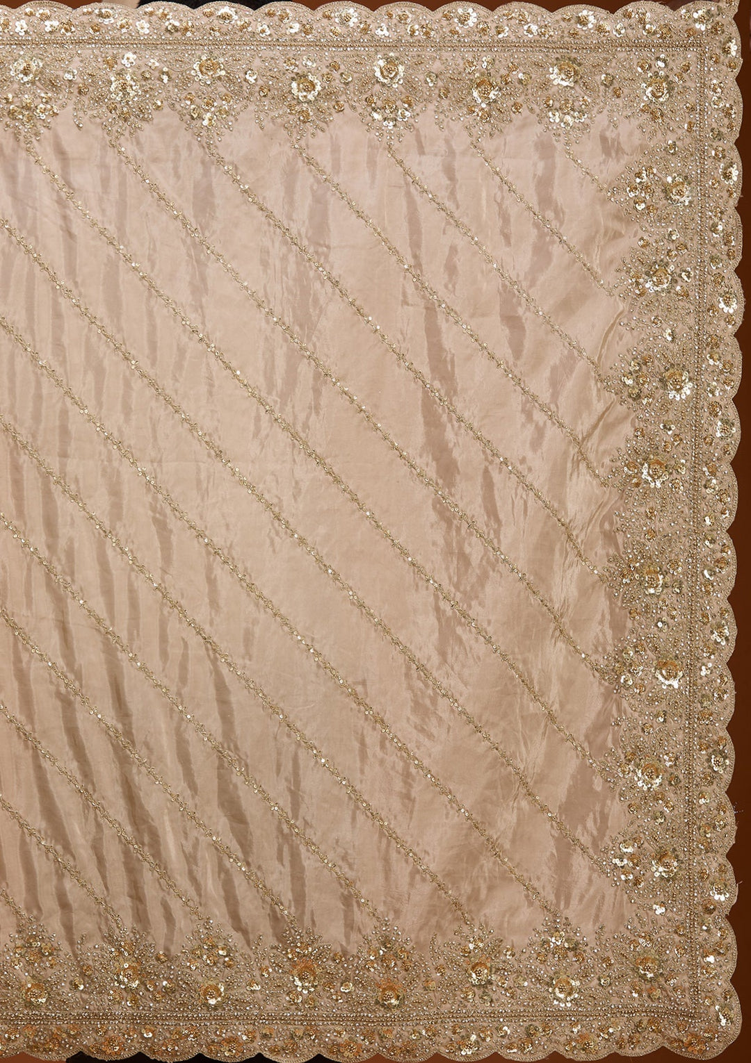 Beige Tissue Sequins Saree With Matching Blouse Piece
