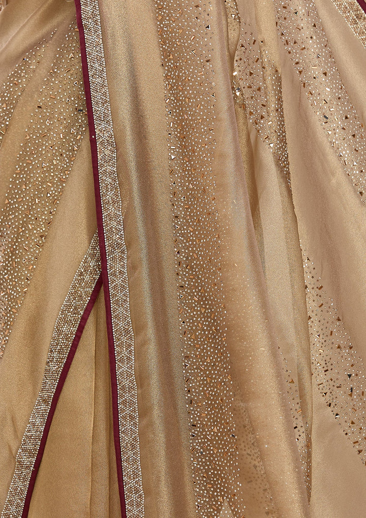 Beige Tissue Swarovski Saree With Matching Blouse Piece