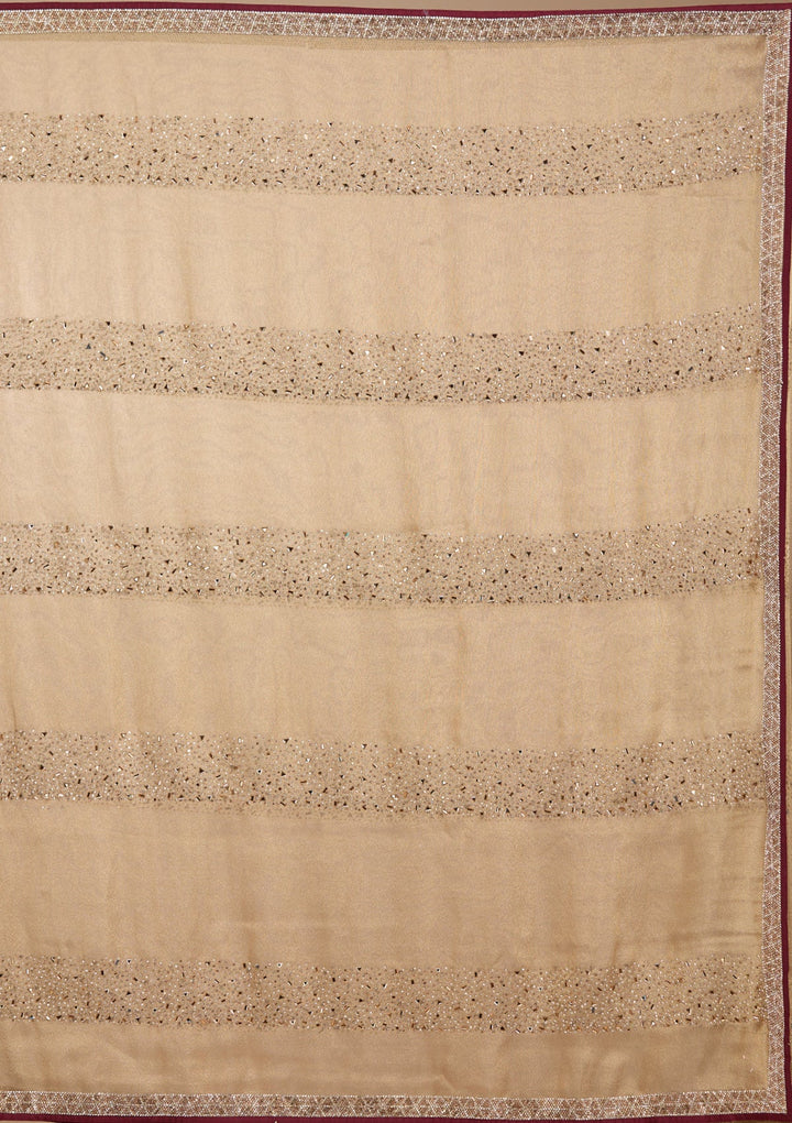 Beige Tissue Swarovski Saree With Matching Blouse Piece