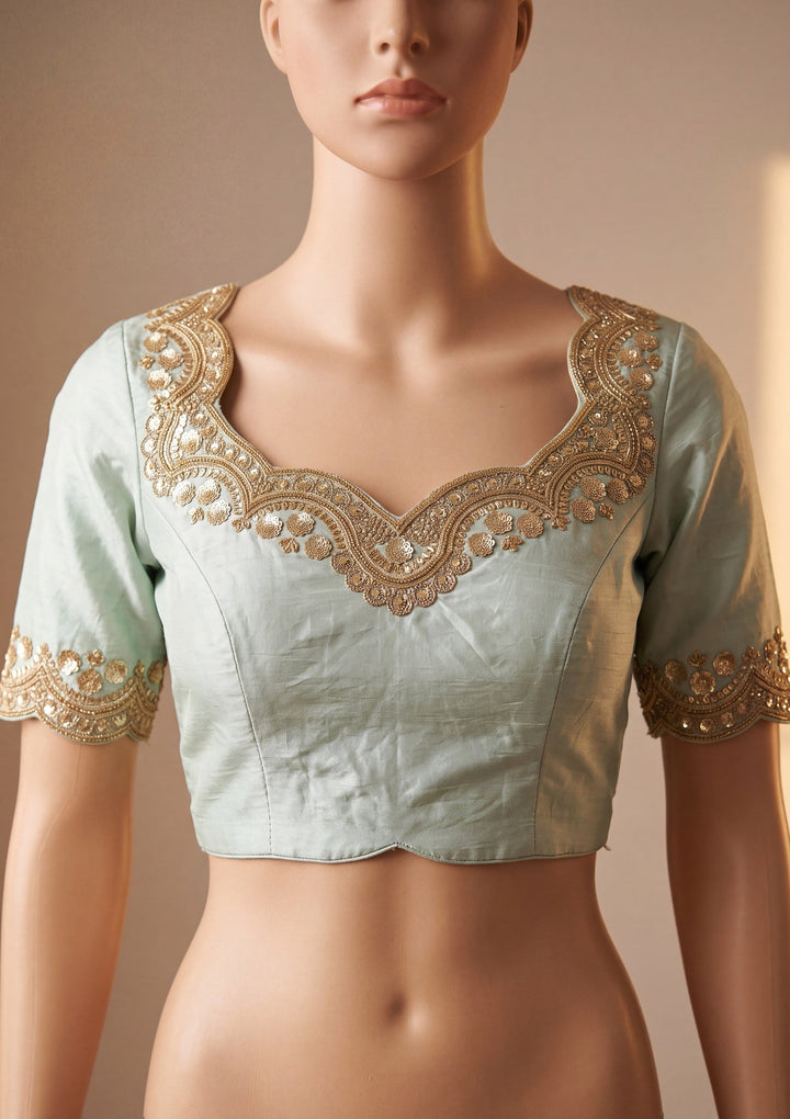 Sea Green Tissue Sequins Saree With Matching Blouse Piece
