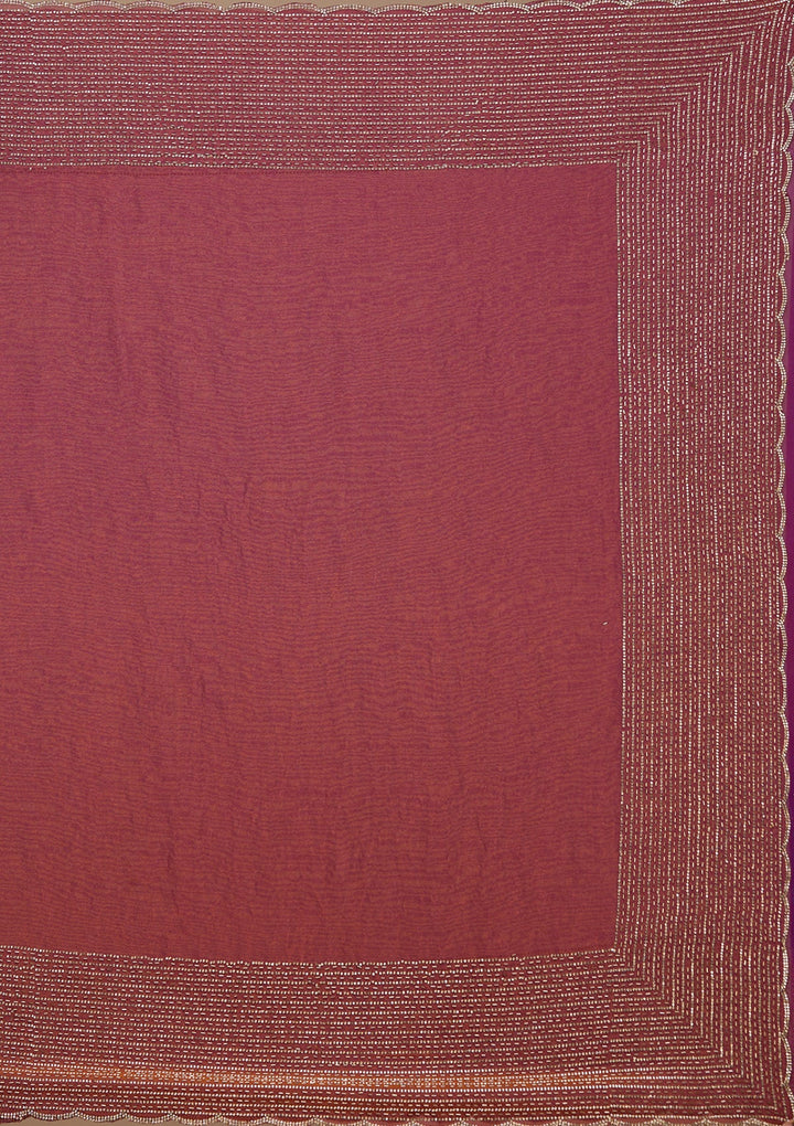 Rust Tissue Gold Stonework Saree With Matching Blouse Piece