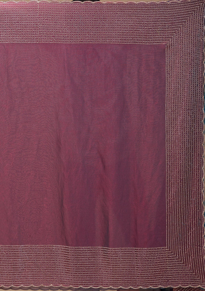 Wine Tissue Gold Stonework Saree With Matching Blouse Piece