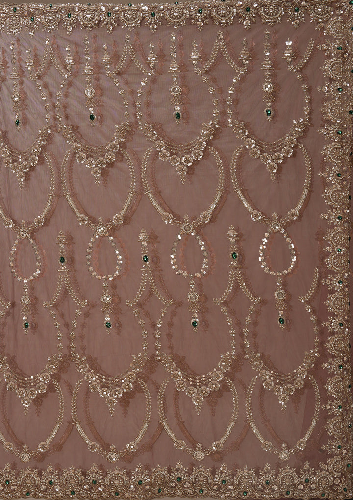 Onion Pink Cutdana Net Saree With Matching Blouse