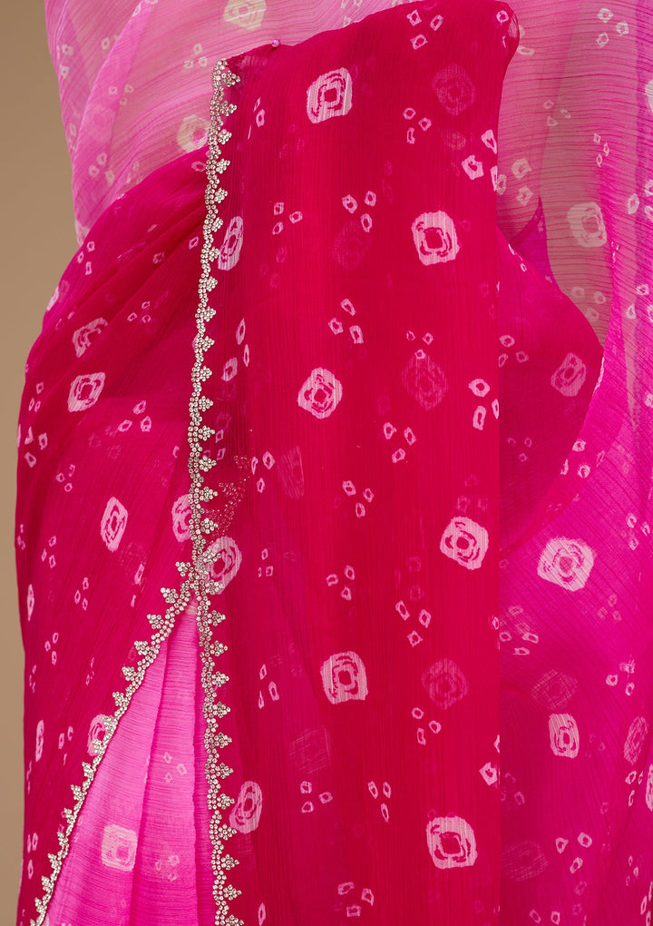 Pink Stonework (Silver) Chiffon Saree