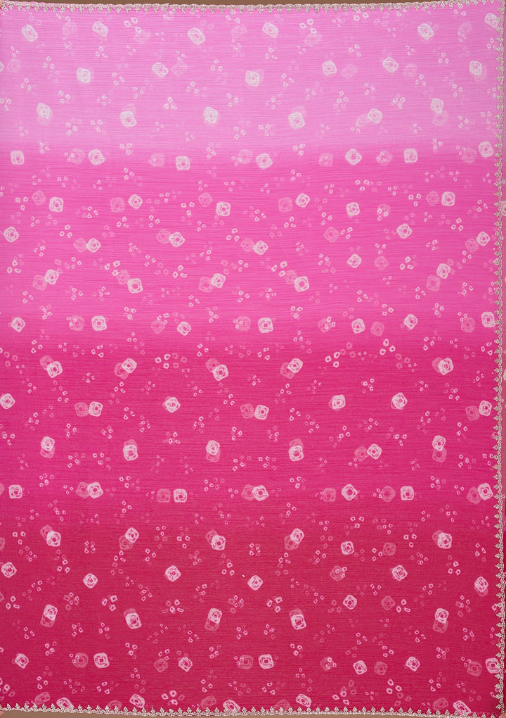 Pink Stonework (Silver) Chiffon Saree