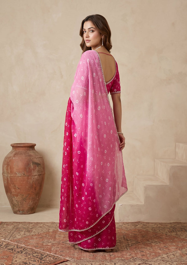 Pink Stonework (Silver) Chiffon Saree