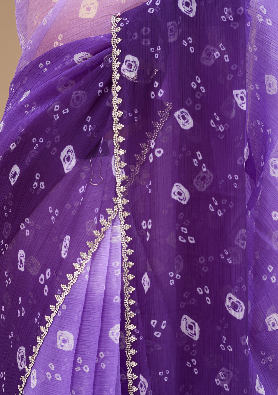 Purple Stonework (Silver) Chiffon Saree