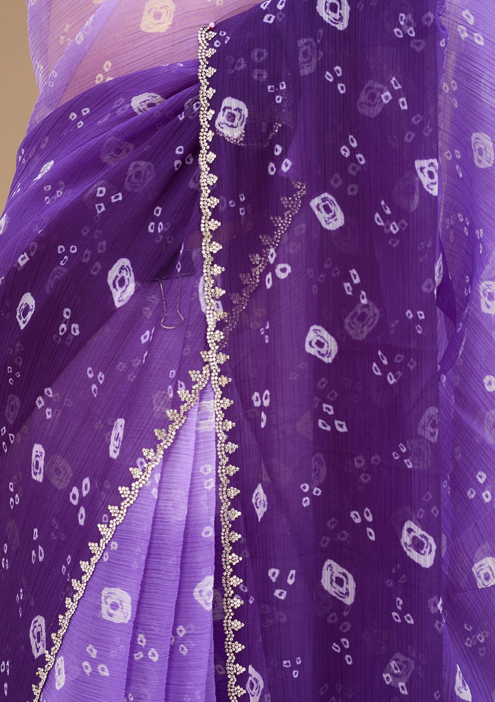 Purple Stonework (Silver) Chiffon Saree