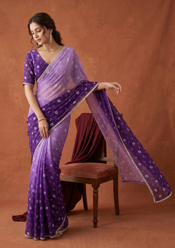 Purple Stonework (Silver) Chiffon Saree