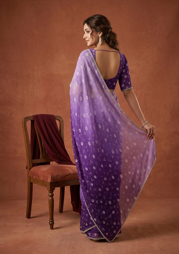 Purple Stonework (Silver) Chiffon Saree