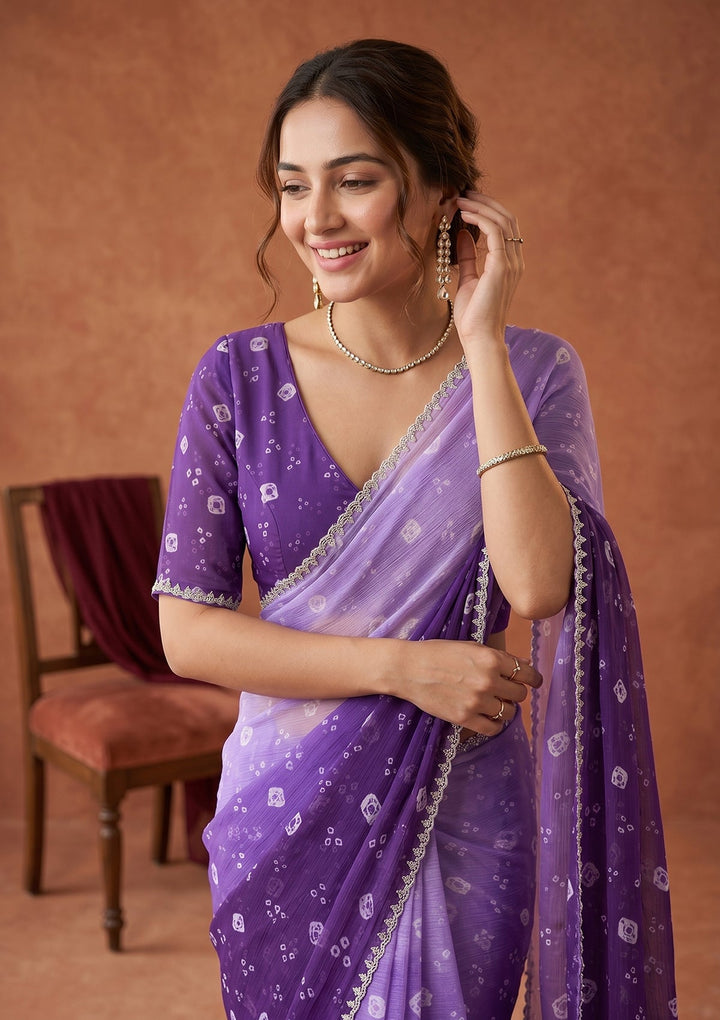 Purple Stonework (Silver) Chiffon Saree