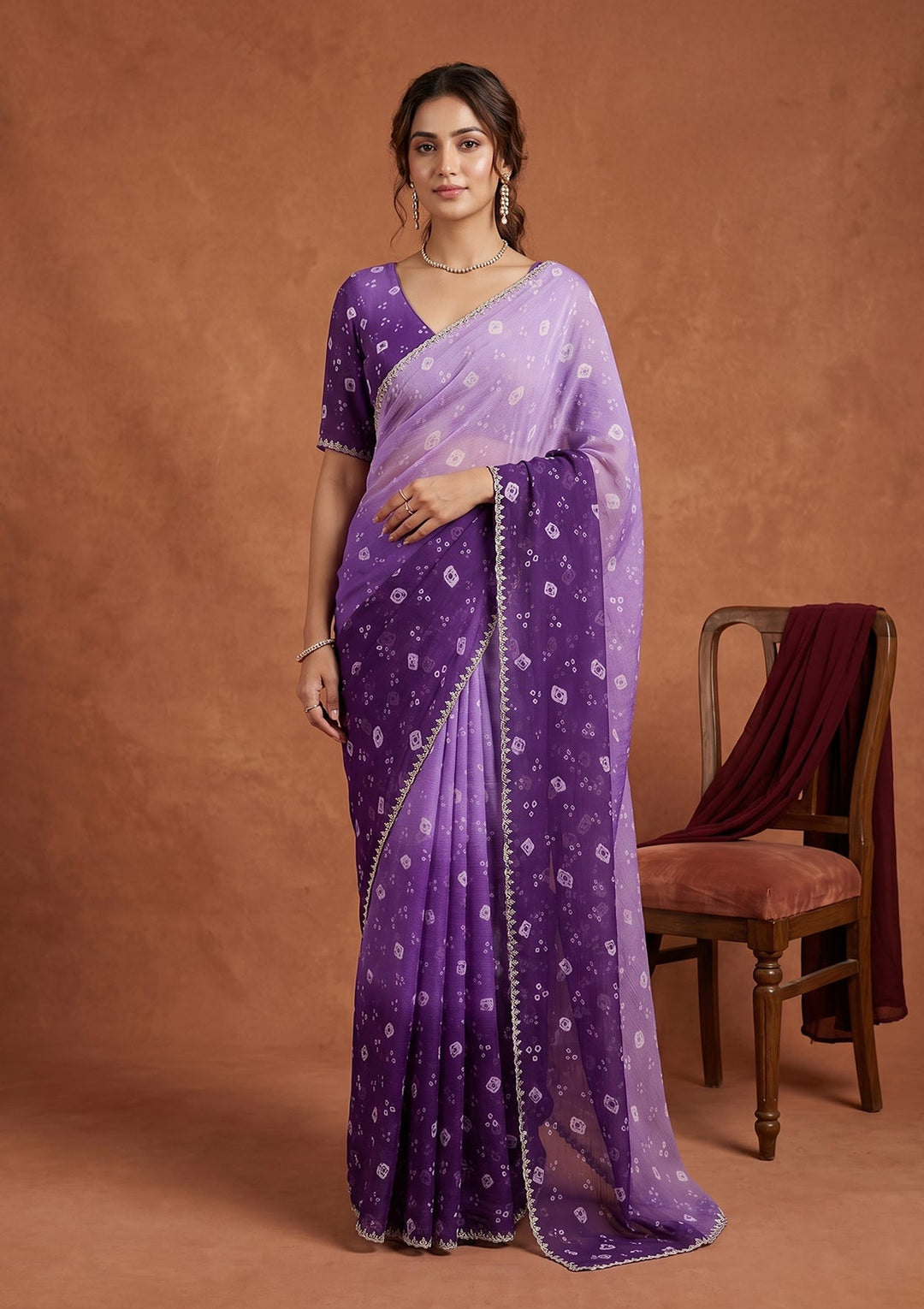 Purple Stonework (Silver) Chiffon Saree